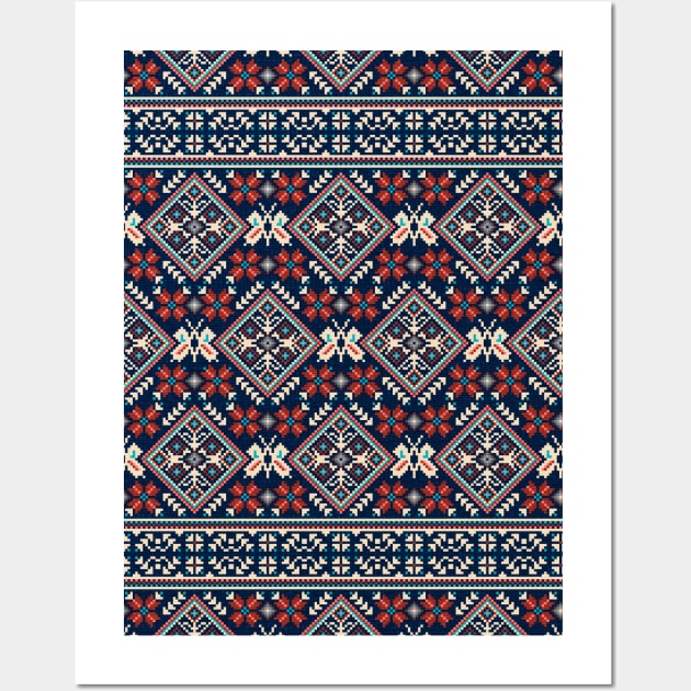 Ethnic Slavic pixel carpet texture #6 Wall Art by GreekTavern